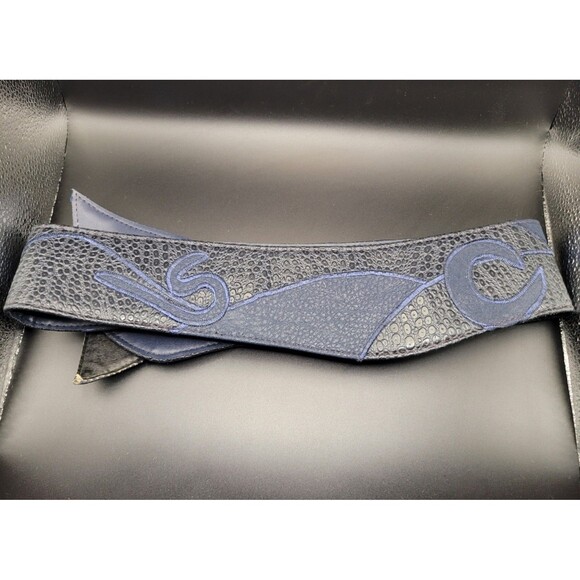 Vintage 1980\'s Wrap Around Blue with Black Snake Print Gold Belt Buckle Alentino main image 8